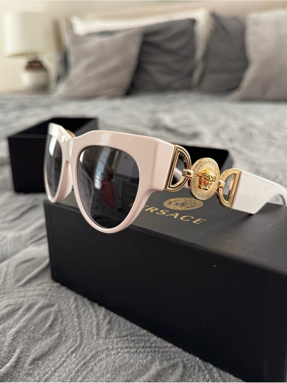 Versace White Cat-Eye Sunglasses with Gold Medusa Accent